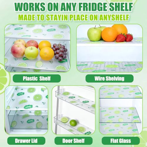 Seaped 8 Pcs Green Lemon Refrigerator & Drawer Liners - Washable, Non-Adhesive, Food-Grade EVA