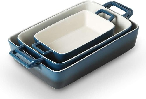 KOOV Bakeware Set - Ceramic Baking Dish Set with Casserole Pans | 3-Piece Gradient Blue, 12 x 8.5 Inches
