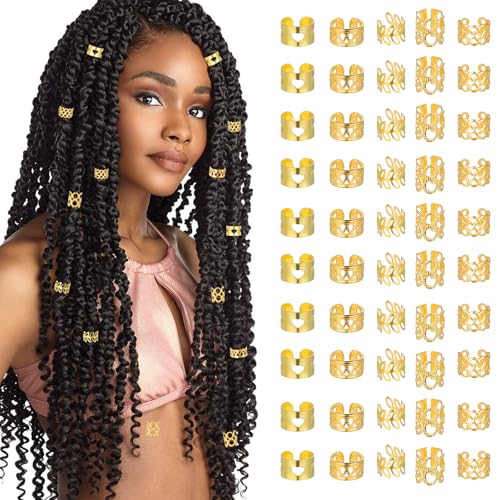 Tyqour 50Pcs Gold Hair Cuffs for Braids - Dreadlock Jewelry & Charms