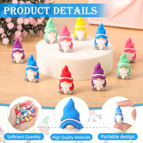 100 Pcs Mini Gnome Figurines Set - Colorful Rubber Tiny Garden Decor - Variation of 100