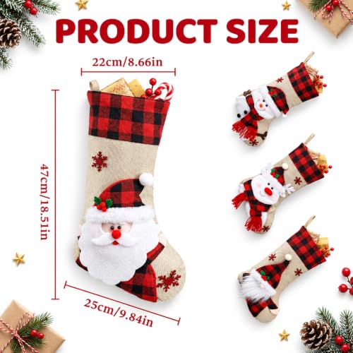 Christmas Stockings Burlap Plaid Snowman 18.5 Inch Non-Custom Pack