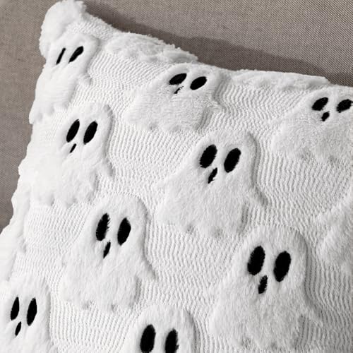 MIULEE Halloween Ghost Pillow Covers, 20x20 Inch Plush Faux Wool, Set of 2