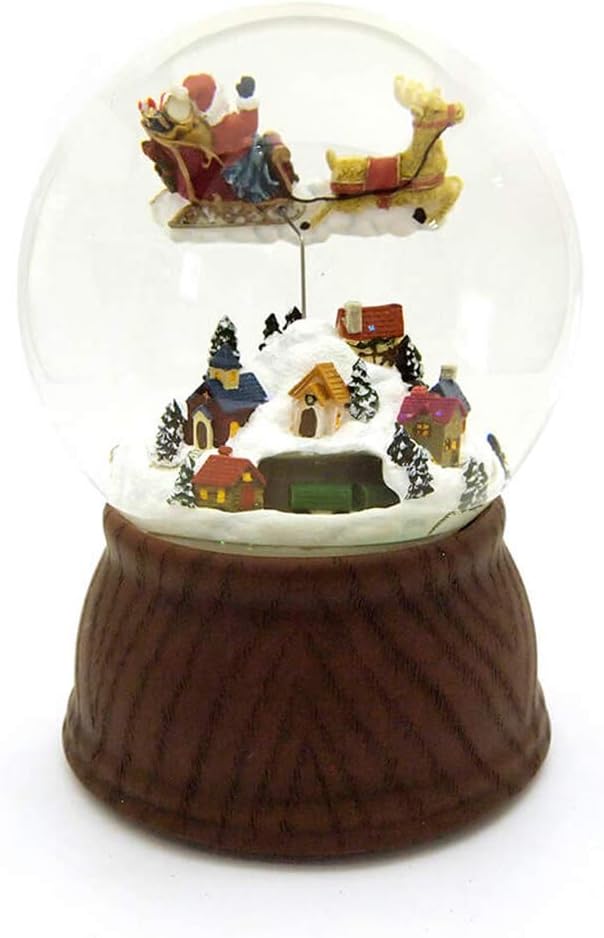 Regine Switzerland Musical Christmas Snow Globe - 6.25" Brown and White Santa with Train