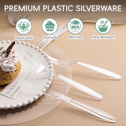 QualQuot 120-Piece Extra Heavy Duty Clear Plastic Silverware Set