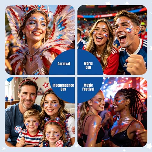 4th of July Face Glitter Stick and Rhinestone Gem Stickers Patriotic Makeup