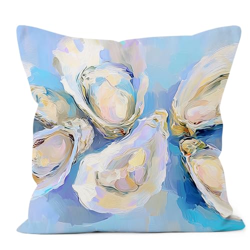 Multicolour Coastal Beach Oyster Pillow Cover 18x18 - Nautical Decor