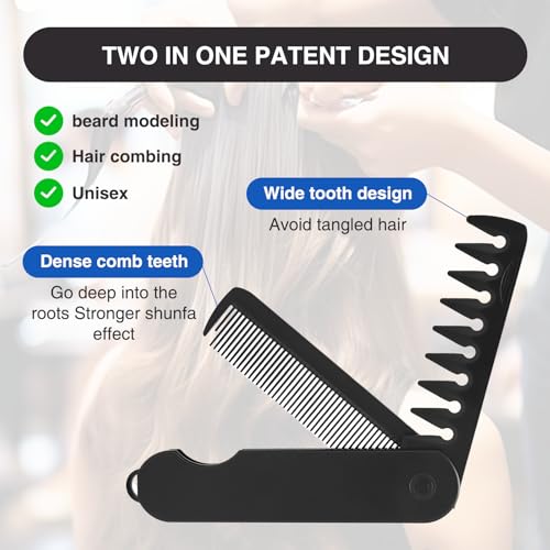 QIYUDA Folding Pocket Hair Comb for Men - 2-in-1 Fine & Wide Tooth