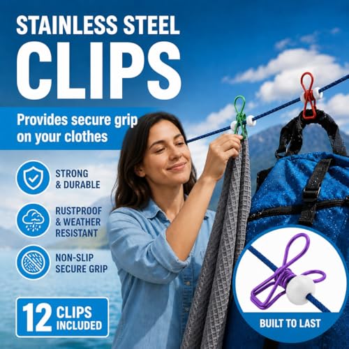 Tilcore Retractable Travel Clothesline - 13ft Portable Laundry Drying Line