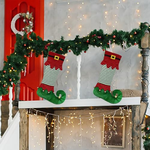 Christmas Stockings for Fireplace Green Gnome Boot Style E - Large Red & Green Velvet Decor