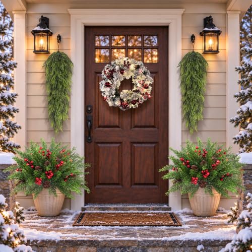 Artificial Christmas Pine Branches - 6 Pack, Lifelike Evergreen Decor for Indoor & Outdoor Holiday Displays