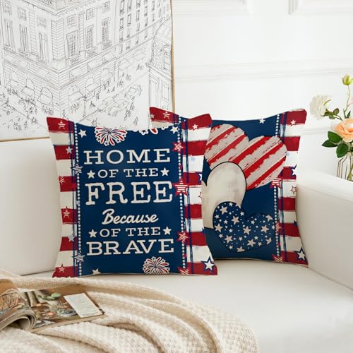 Patriotic 4th of July Throw Pillow Covers - Set of 2, 18x18 Inch