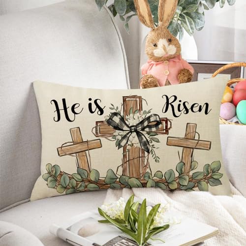 Fahrendom Easter Cross Pillow Cover 20x12 Inches Rectangular Decorative Throw Pillowcase