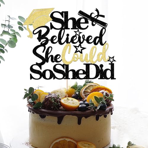 She Believed She Could So She Did 2026 Graduation Cake Topper Black