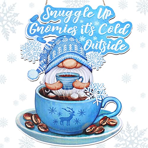 Christmas Door Sign Gnome Snowflake Decor - Blue Holiday Wall Plaque