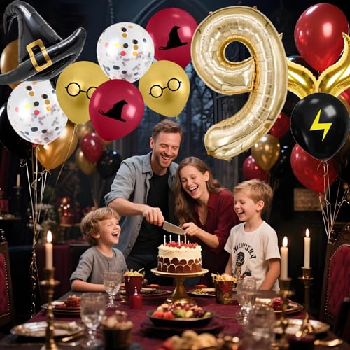 40-Inch Number 9 Magic Wizard Party Balloon Set - Sparkle Theme Decor