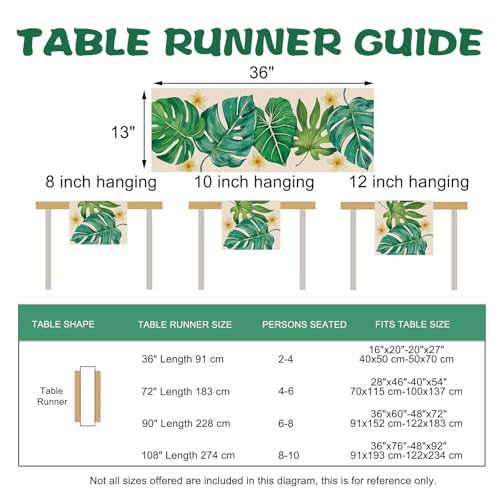 Tropical Monstera Palm Leaves Table Runner - 13x36 Inches
