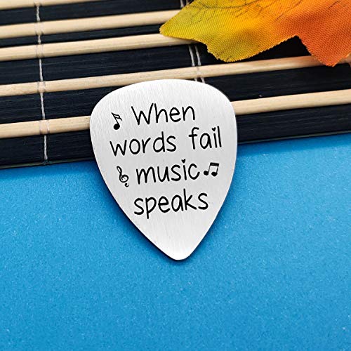 Engraved Guitar Pick - 'When Words Fail Music Speaks' - Gift for Musicians