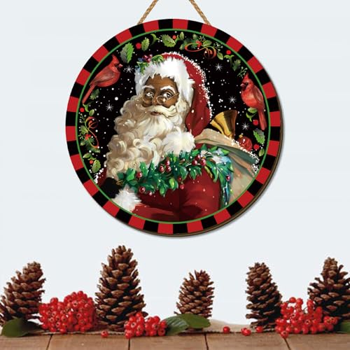 African American Christmas Hanging Sign - Wooden Door Decor