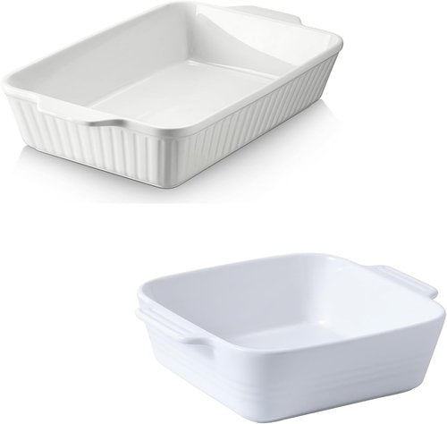 DOWAN 8x8 Ceramic Baking Dish - Square Casserole Pan with Handle for Lasagna & Brownies | 2 Quart, White