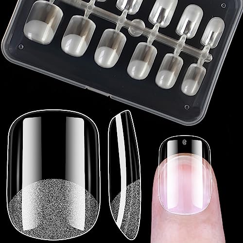BORNBYME Short Square Soft Gel Nail Tips 120PCS Pre-Buffed Full Cover