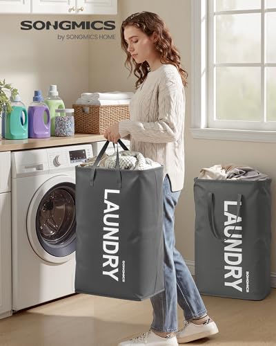 SONGMICS Laundry Hamper, 80L Foldable Basket, Slate Gray, 2 Pack