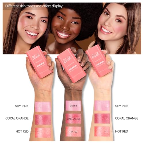 Tiejdhr 3-in-1 Cream Blush Stick - Waterproof Orange Lip, Cheek & Eye Tint