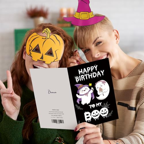 Chenive Cute Ghost Birthday Card for Partner - Funny Spooky Bday Card