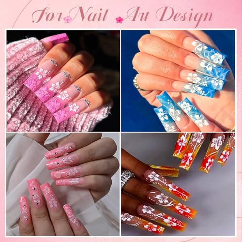 3D Hibiscus Flower Nail Art Stickers - 6 Sheets Self-Adhesive Floral Decals