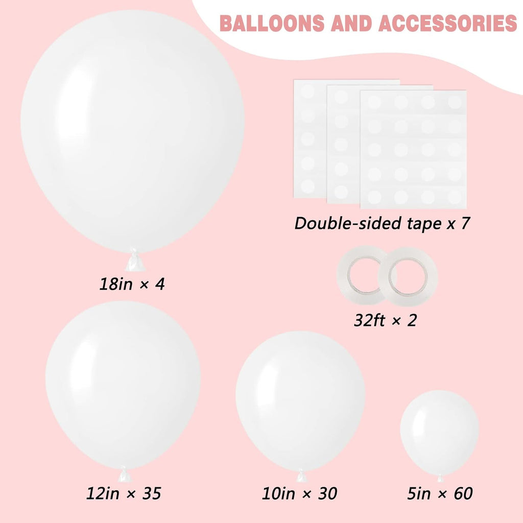 RUBFAC 129-Piece White & Purple Balloon Set - Perfect for Garland & Arch Decorations | Various Sizes 5-18 Inches