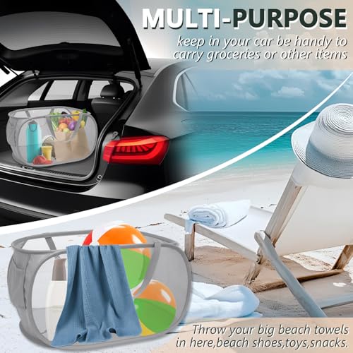 TEGOOL Collapsible Mesh Laundry Hamper - Foldable Pop-Up Basket, Grey