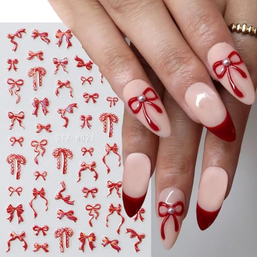 Valentine Red Bow Nail Art Stickers 5D Self-Adhesive Decals 6Pcs