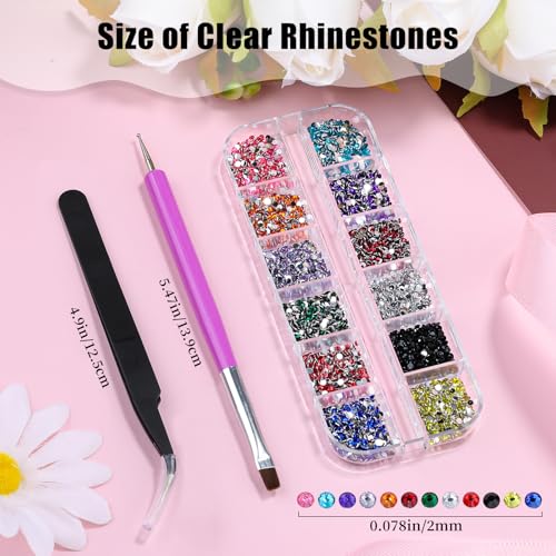 4000pcs 2mm Flatback Nail Art Rhinestones with Tweezers and Brush