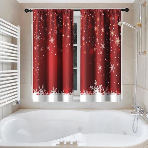 Christmas Red Shower Curtain Set with Window Curtains - Xmas 9 Variation