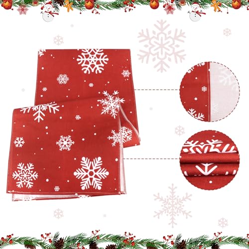 Christmas Table Runner - 13.4 x 74 Inch Rustic Red Snowflakes