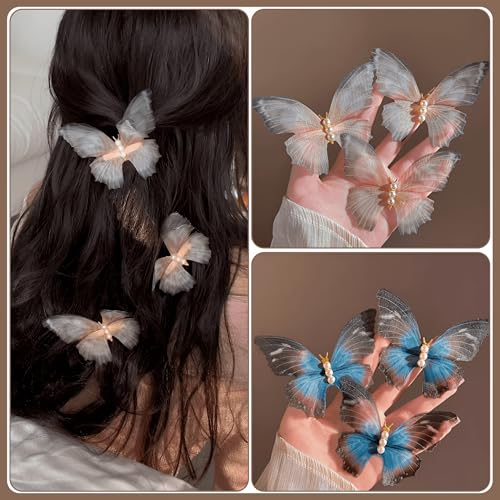 Grey Butterfly Hair Clips Non-Slip Duckbill Hair Accessories 2 Pack