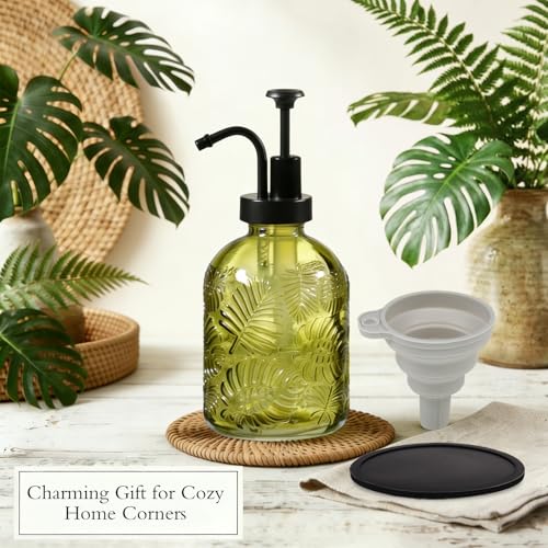 Komashr 11.8oz Embossed Glass Soap Dispenser - Sage Green & Black
