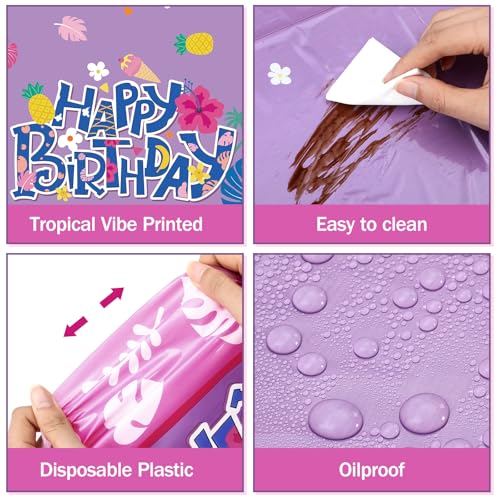 Hawaiian Birthday Party Tablecloths - 3 Pack, 54 x 108 in, Purple