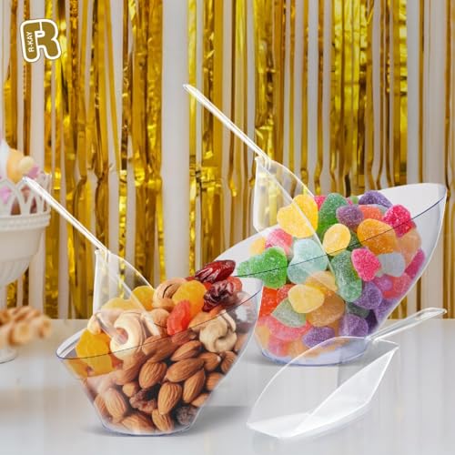 12 Pack Clear Plastic Scoops - 6.5 Inch Heavy Duty Candy & Ice Scoops