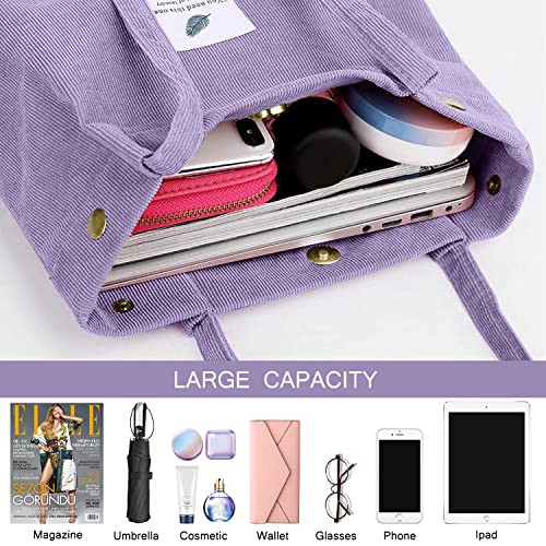 Ayieyill Corduroy Tote Bag for Women with Inner Pocket