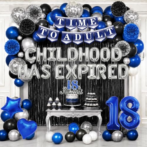 Blue Black 18th Birthday Party Decorations Kit with Balloon Banner & Sash