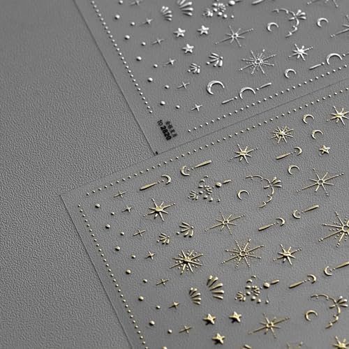 POWPOP 3D Gold Star & Moon Nail Art Stickers Laser Bronzing Decals