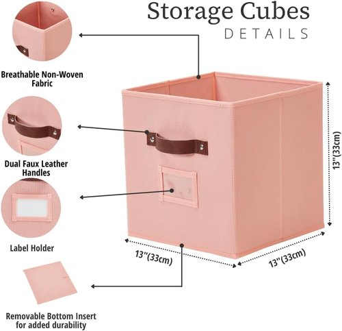 DECOMOMO Storage Cubes - 13x13x13 Fabric Organizer Bins with Labels | Set of 6 in Rainbow Colors