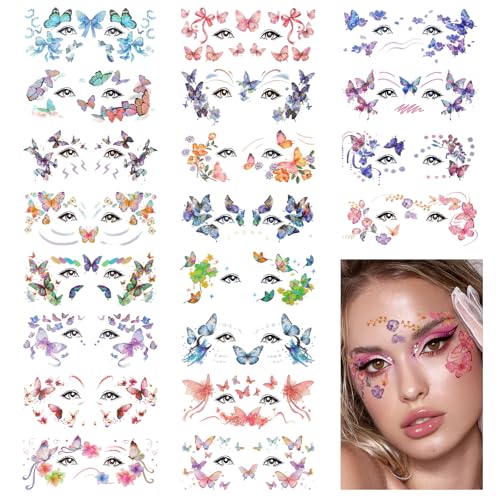 Konsait Glitter Butterfly Temporary Face Tattoos 20 Sheets