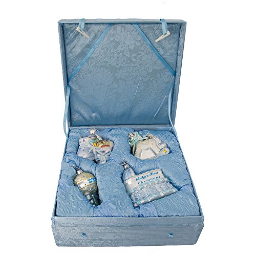 Noble Gems Glass Baby Boy Ornament Set - Blue, 4 Pieces, Christmas Decoration