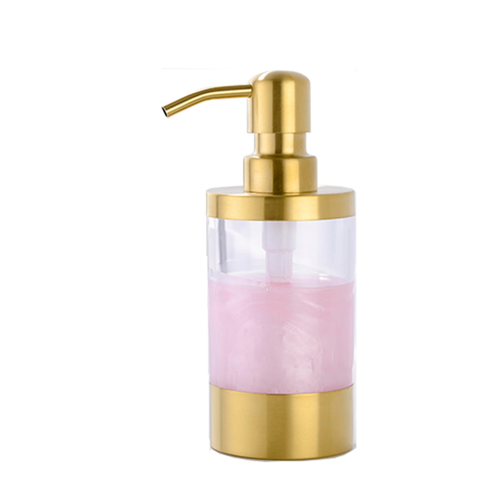 Pirooso Brushed Gold Soap Dispenser - 8oz (250ml) Clear Acrylic Lotion Dispenser with Rust-Proof 304 Stainless Steel Pump, Countertop Dispenser for Bathroom Kitchen