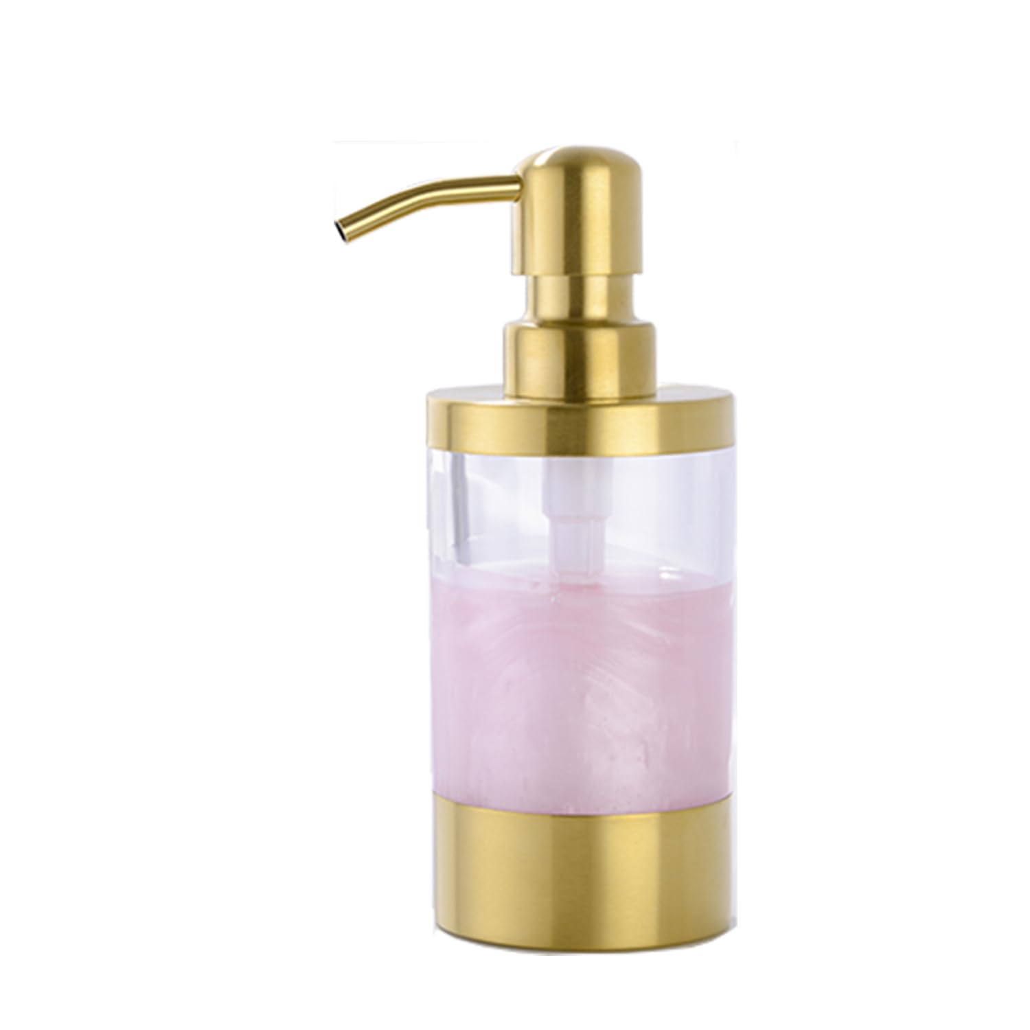 Pirooso Brushed Gold Soap Dispenser - 8oz (250ml) Clear Acrylic Lotion Dispenser with Rust-Proof 304 Stainless Steel Pump, Countertop Dispenser for Bathroom Kitchen