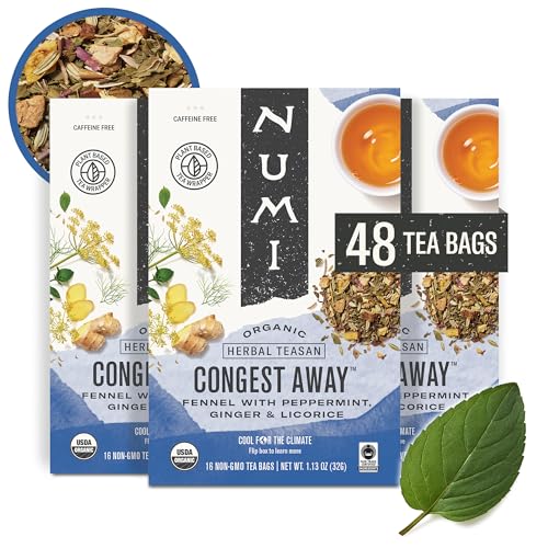 Numi Organic Congest Away Tea - 48 Herbal Tea Bags, Caffeine Free
