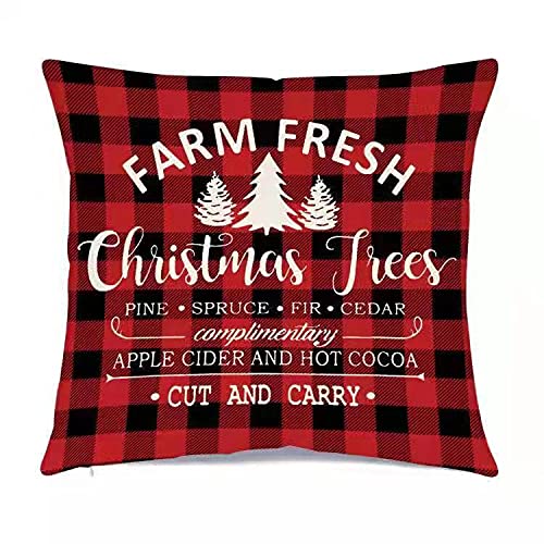 Red Christmas Pillow Covers Set of 4 16x16 Inches Farmhouse Buffalo Plaid Truck Decor