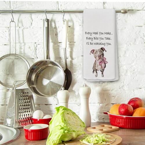 Pink Bow Pitbull Kitchen Towel 16x24 Dog Lover Dish Tea Towel