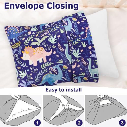 Pea Pod Dinosaur Toddler Pillowcase Set - 13x18 Inch Soft Milk Silk (2 Pack)